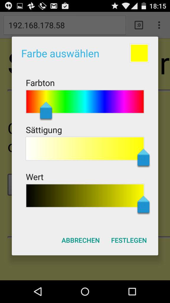 Das ColorPicker Element im Android 5.0 Browser