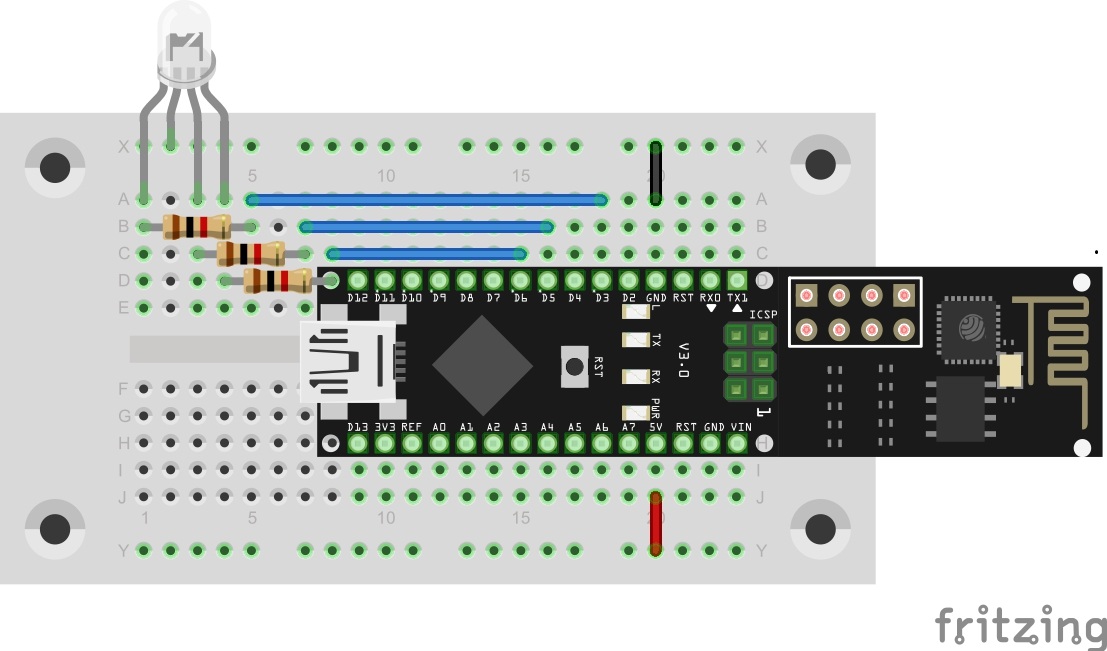 Anschluss der RGB LED an die Pins D3, D5 und D6