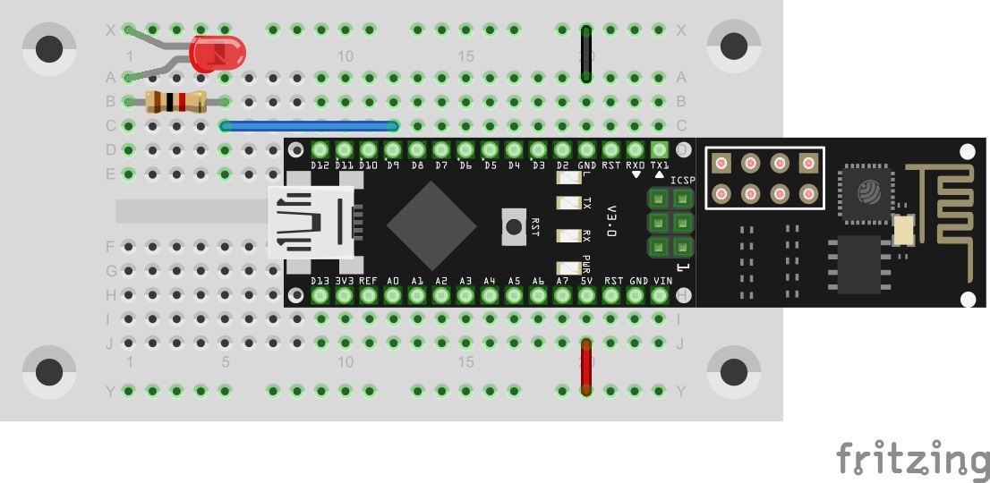 Die LED wird an Pin D9 angeschlossen
