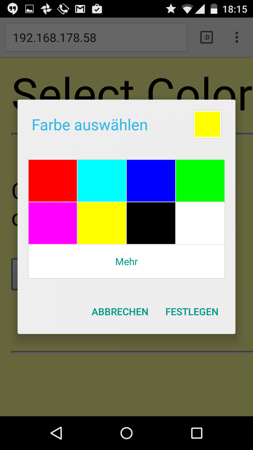 Das ColorPicker Element im Android 5.0 Browser