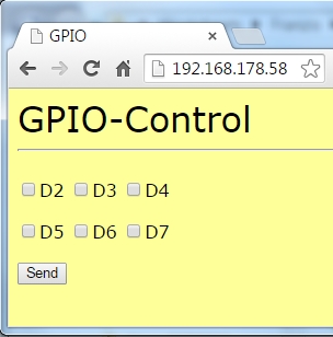 Die Webseite GPIO-Control